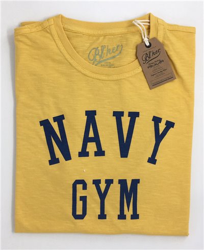Men's Short Sleeve T-Shirt Navy Gym Yellow