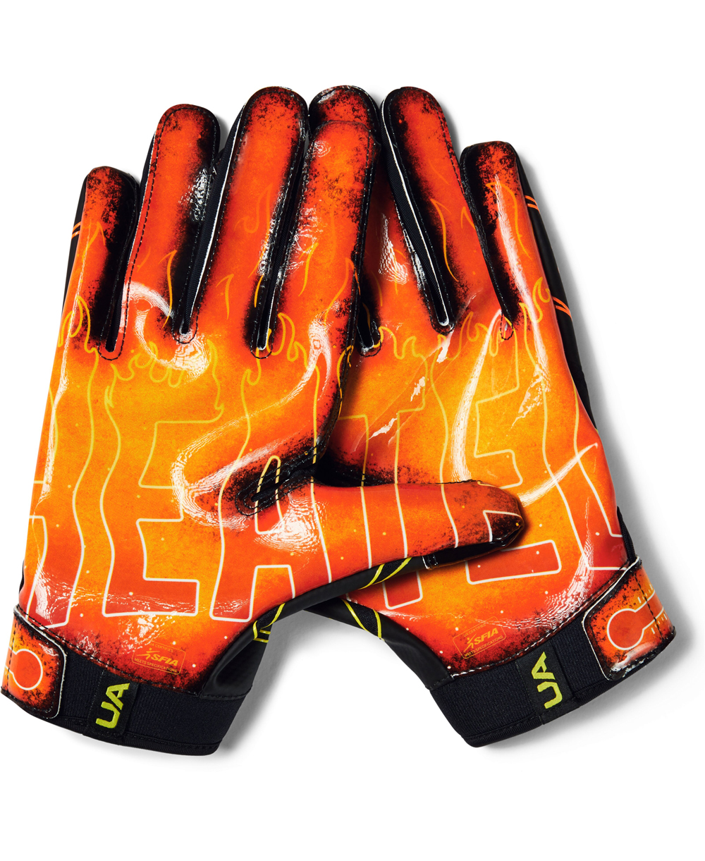 Under Armour Spotlight LE Men's Football Gloves Orange Glitch