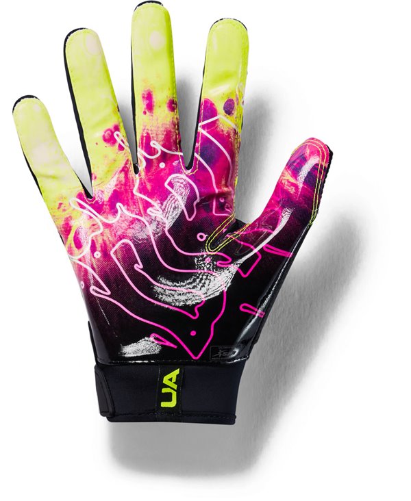New Under Armour Men/'s Black//Black//White Spotlight Leather WR Football Gloves
