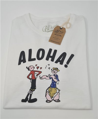Herren Kurzarm T-Shirt Popeye Hawaii White