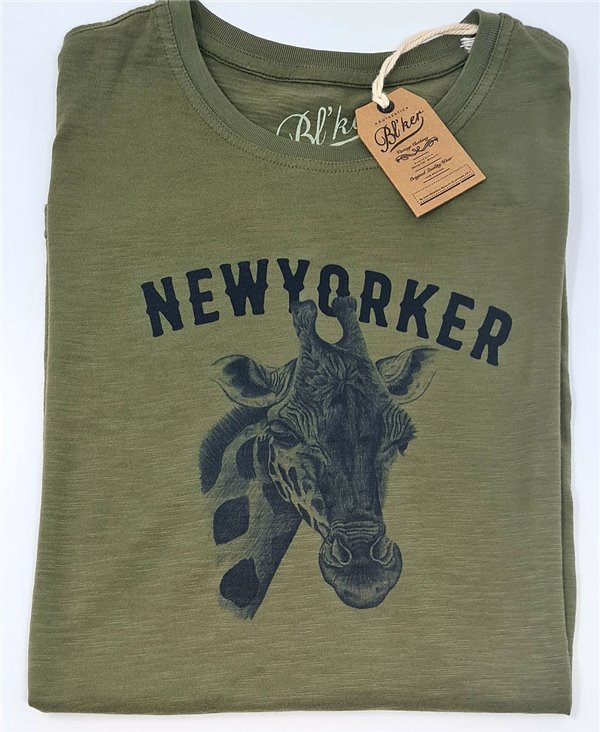 Men's Short Sleeve T-Shirt New Yorker Giraffe Military Green