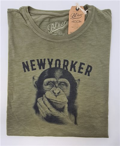 Herren Kurzarm T-Shirt New Yorker Monkey Military Green