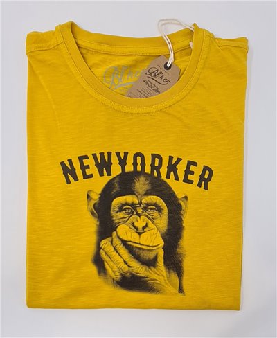 New Yorker Monkey Camiseta Manga Corta para Hombre Yellow