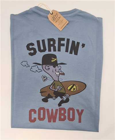 Herren Kurzarm T-Shirt Surfing Cowboy Petroleum
