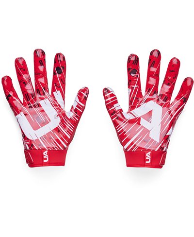 UA Blur Herren American Football Handschuhe Red/Metallic Silver