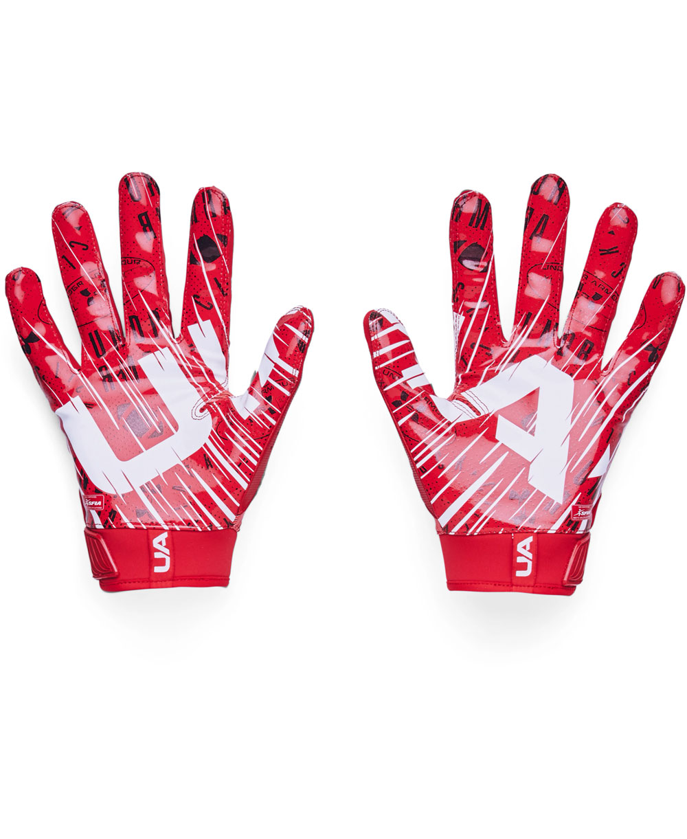 UA Blur Gants Football Américain Homme Red/Metallic Silver