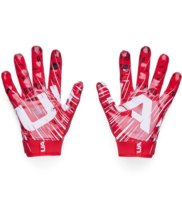 UA Blur Herren American Football Handschuhe Red/Metallic Silver
