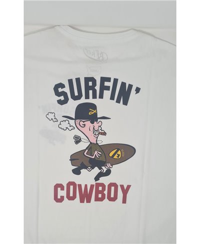 Herren Kurzarm T-Shirt Surfing Cowboy White