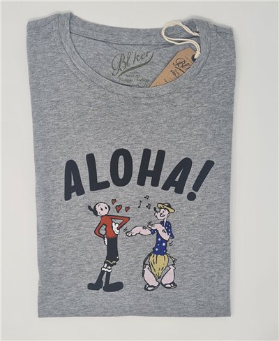 Popeye Hawaii T-Shirt Manica Corta Uomo Heather Grey