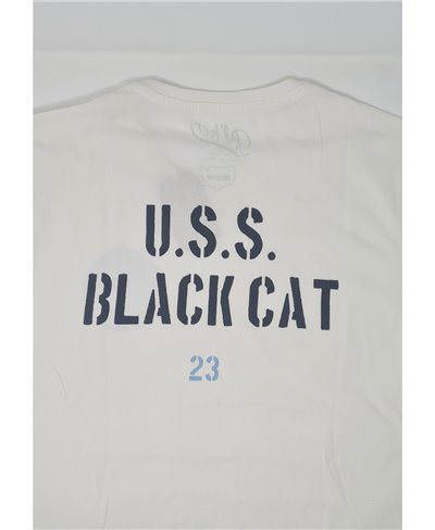 Herren Kurzarm T-Shirt U.S.S. Black Cat White
