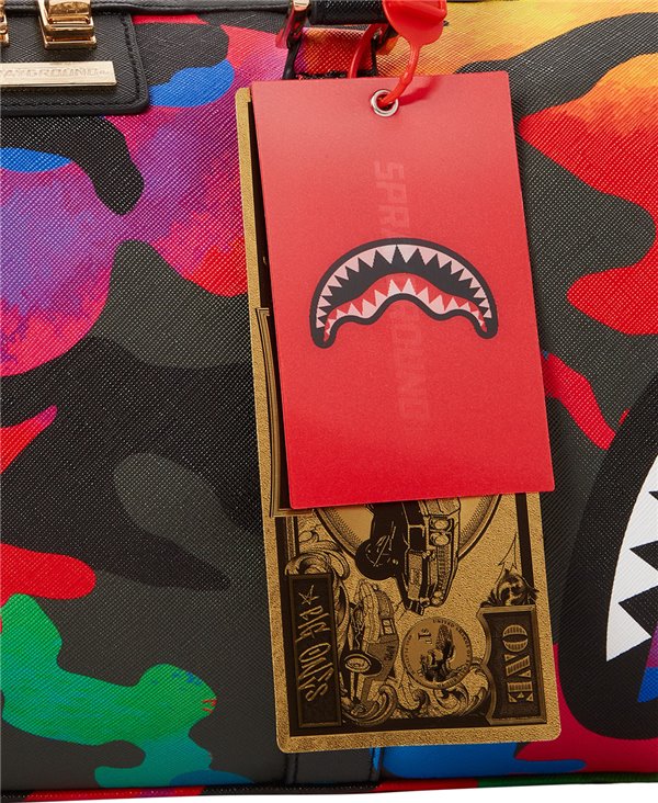 Sprayground camo shark shop duffle bag