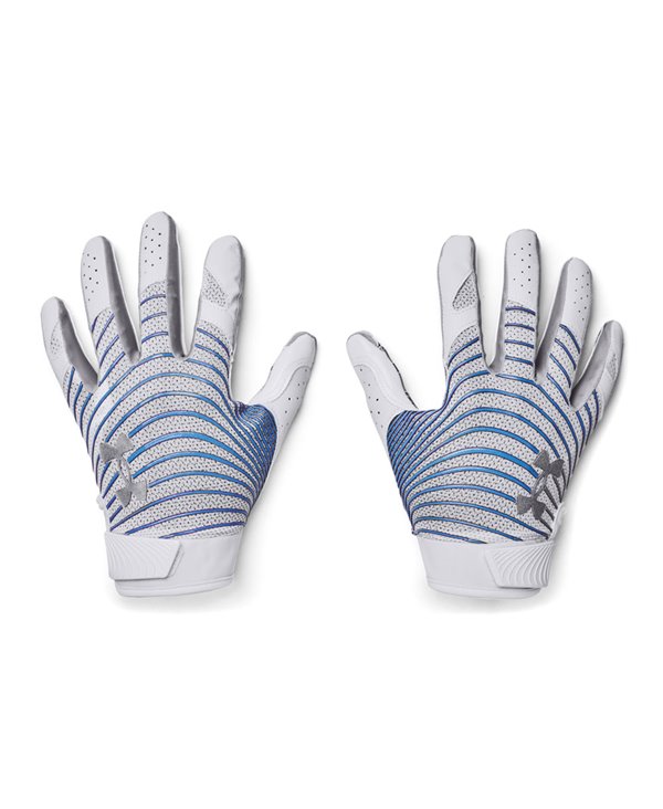 UA Blur LE Gants Football Américain Homme White/Carolina Blue